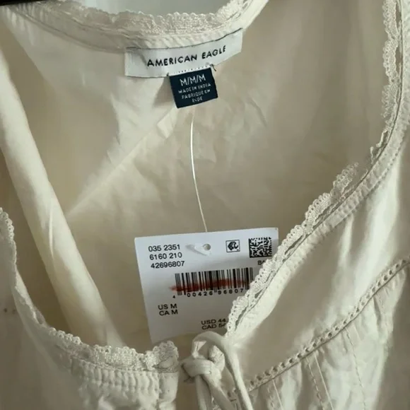 American Eagle Outfitters Cream Lace-Trim Sleeveless Tie-Front Top - Picture 3 of 3